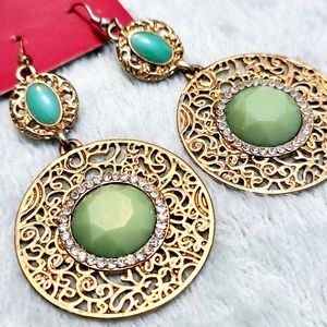 Stella & Dot Dangle Earrings Green Faceted Rhinestones